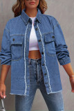 Distressed Raw Hem Denim Jacket 