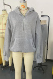 Solid Color Half Zipper Kangaroo Pockets Sweatshirt 