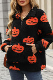 Halloween Pumpkin Half Zipper Fleece Sweatshirt 