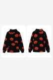 Halloween Pumpkin Half Zipper Fleece Sweatshirt 