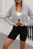 Hooded Zipper Solid Color Sweatshirt 