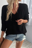 V Neck Pocket Textured Long Sleeves Top 