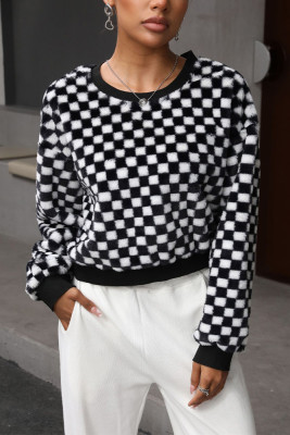 Plaid Checked Fleece Short Sweatshirt 