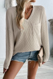 V Neck Pocket Textured Long Sleeves Top 