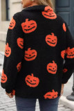 Halloween Pumpkin Half Zipper Fleece Sweatshirt 