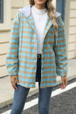 Plaid Hooded Drawstring Button Up Coat 