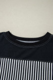 Black White Striped Patchwork 3/4 Sleeve Oversize Top