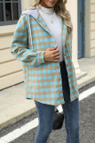 Plaid Hooded Drawstring Button Up Coat 