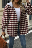 Plaid Hooded Drawstring Button Up Coat 