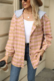 Plaid Hooded Drawstring Button Up Coat 