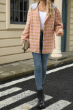 Plaid Hooded Drawstring Button Up Coat 