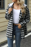 Plaid Hooded Drawstring Button Up Coat 