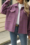 Plaid Pockets Button Up Coat