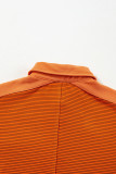 Orange Stripe Exposed Seam Henley Turn-down Neck Puff Sleeve Sweatshirt