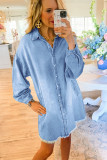 Beau Blue Risen Medium Washed Denim Shirt Dress