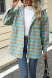 Plaid Hooded Drawstring Button Up Coat 