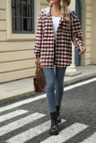 Plaid Hooded Drawstring Button Up Coat 