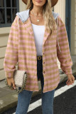 Plaid Hooded Drawstring Button Up Coat 