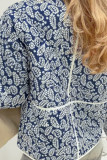 Blue Printed Cotton Padded Coat 