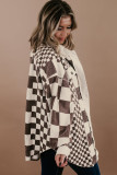 Brown Color Block Checkered Print Corduroy Plus Size Shacket