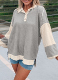 Khaki Textured Colorblock Collared Henley Top