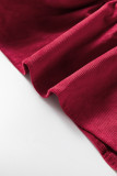 Burgundy Corduroy Ruffle Tiered Buttoned O Neck Shirt