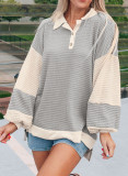 Khaki Textured Colorblock Collared Henley Top