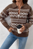 Brown Front Open Zipper Knitting Cardigan