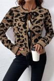 Leopard Bowknot Front Open Cardigan 