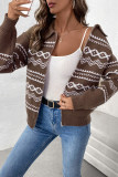 Brown Front Open Zipper Knitting Cardigan