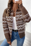 Brown Front Open Zipper Knitting Cardigan