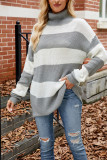 Turtleneck Colorblock Knitting Sweater 