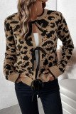 Leopard Bowknot Front Open Cardigan 