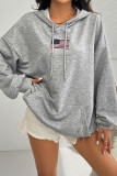 Grey US Flag Print Kangaroo Pockets Hoodie 