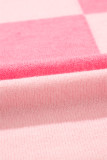 Pink Checkered Colorblock Striped High Low Loose Sweater
