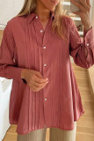 Red Smocked Button Up Shirt 