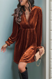 V Neck Smocked Velvet Dress 