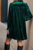 V Neck Smocked Velvet Dress 
