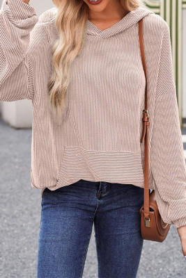 Ribbed Knitting Hooded Sweatshirt