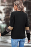 Khaki Leopard Colorblock Patchwork Crew Neck Long Sleeve Tee
