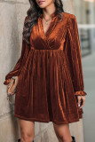 V Neck Smocked Velvet Dress 