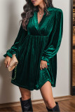 V Neck Smocked Velvet Dress 