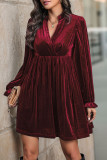 V Neck Smocked Velvet Dress 