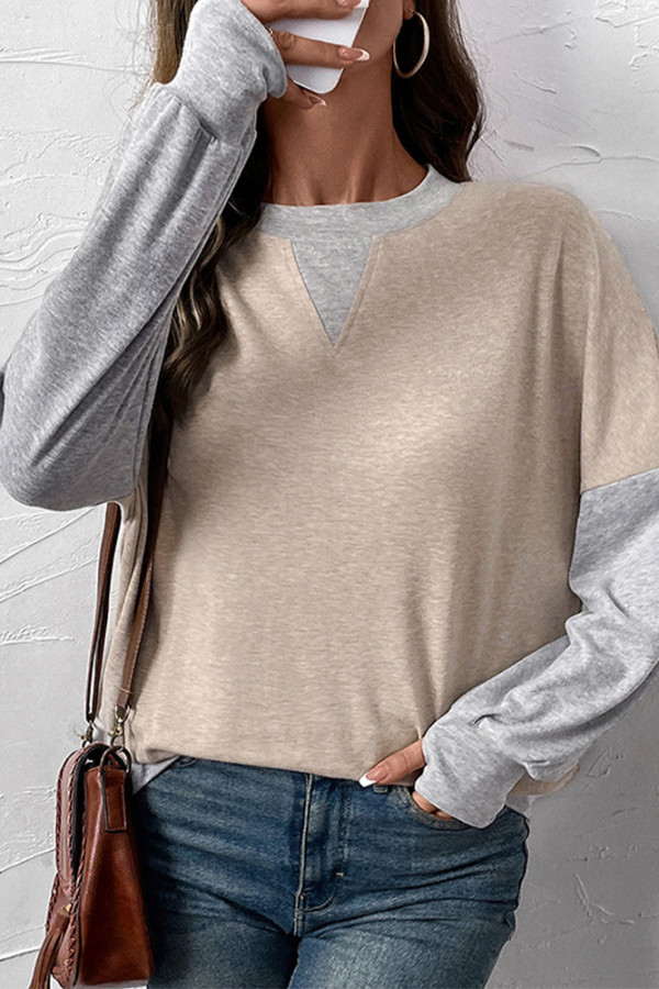 Colorblock Splicing Long Sleeves Top 