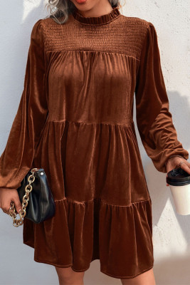 Solid Color Velvet Elegant Long Sleeves Dress