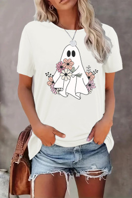 Floral Ghost Halloween Print Graphic Top