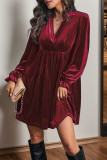 V Neck Smocked Velvet Dress 