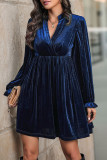V Neck Smocked Velvet Dress 