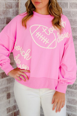 Pink Touch Down Rugby Thread Embroidery Sweatshirt