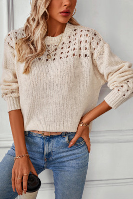 Eyelet Crew Neck Knitting Sweater 